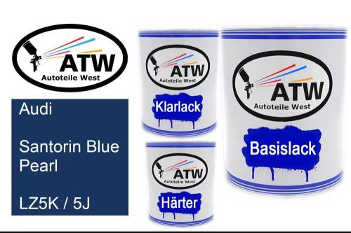 Audi, Santorin Blue Pearl, LZ5K / 5J: 1L Lackdose + 1L Klarlack + 500ml Härter - Set, von ATW Autoteile West.